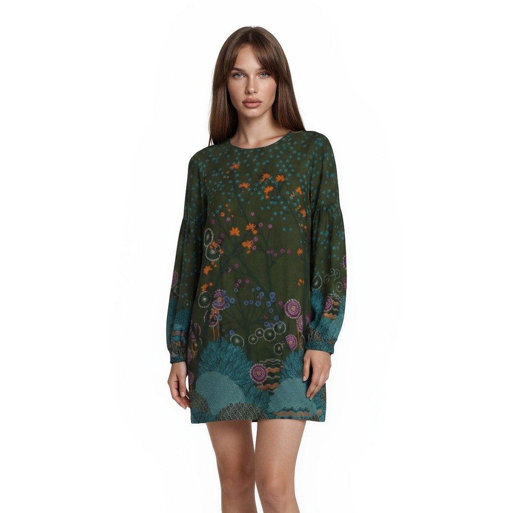 New Caliban Shift Dress Women's Size 44 Medium Olive Green Star Made in Italy